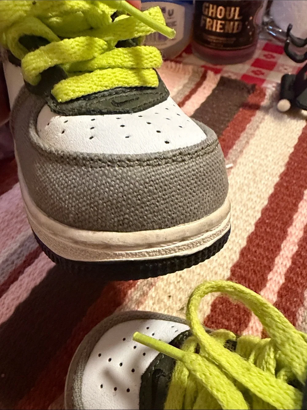 Nike Kids High-Top Sneakers in White, Gray and Neon Yellow